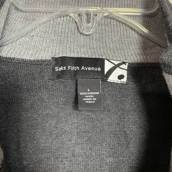 Made in Italy 100% merino wool. Saks Fifth Avenue Black Zip Up Sweater Vest - Picture 4 of 14